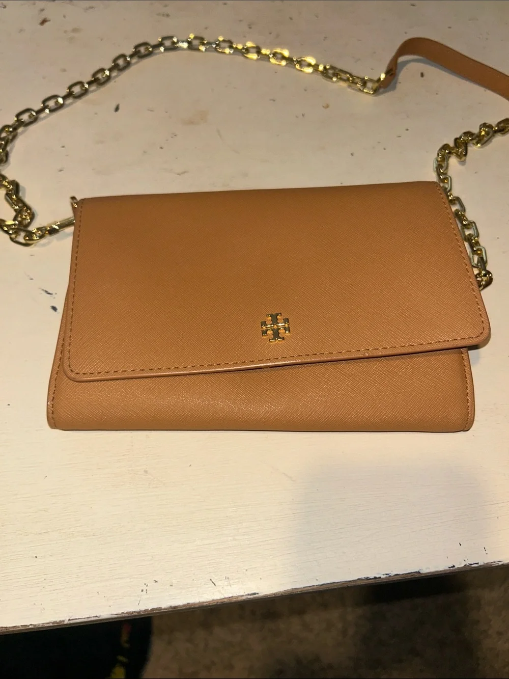 Tory Burch Tan Leather Chain-strap Crossbody Wallet